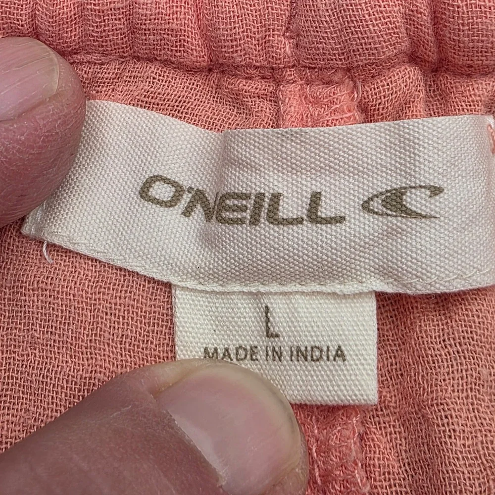 NWT O'Neill Brenda Pants Large Canyon Clay Pink Cotton Crinkle‎ Gauze Wide Leg